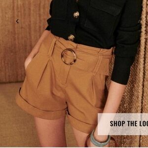 Sezane Rome High Waist Brown Shorts with Belt 42